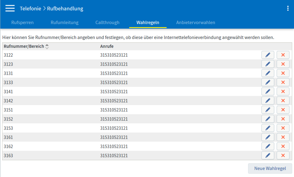 Fritzbox Wahlregeln